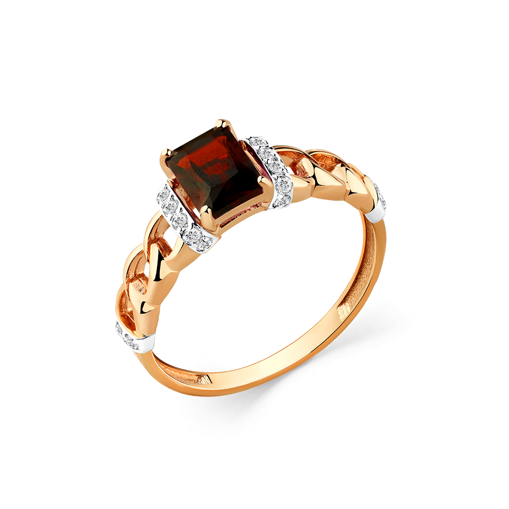 Кольцо из красного золота с гранатом и фианитами