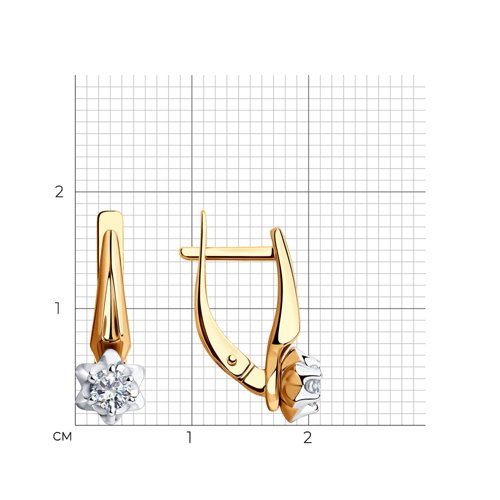 Серьги из комбинированного золота с фианитами