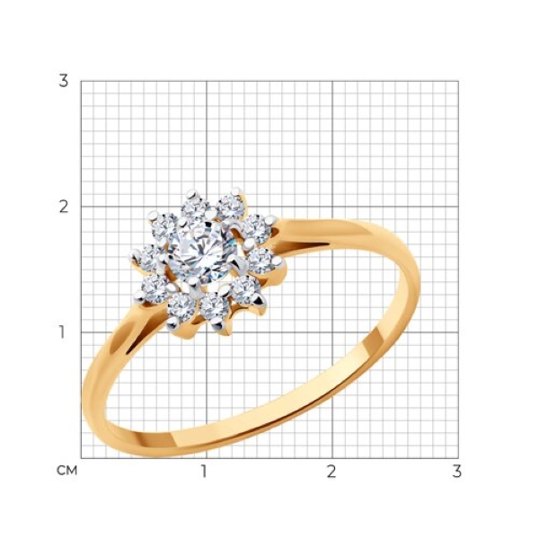 Кольцо из красного золота с фианитами