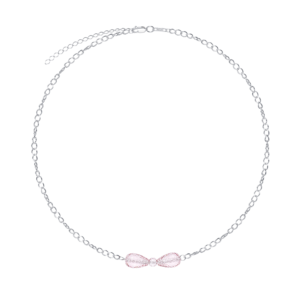 Колье из серебра с бантом из розового кварца