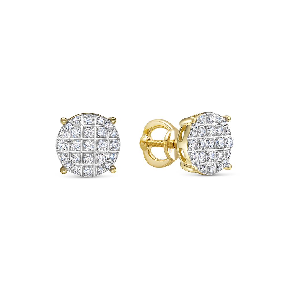 Серьги пусеты из желтого золота с бриллиантами