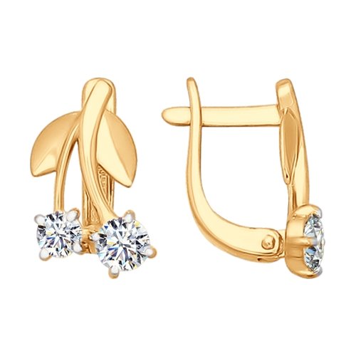 Серьги «Вишенки» из красного золота 585 пробы с фианитами