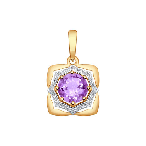 Подвеска из красного золота с аметистом и фианитами