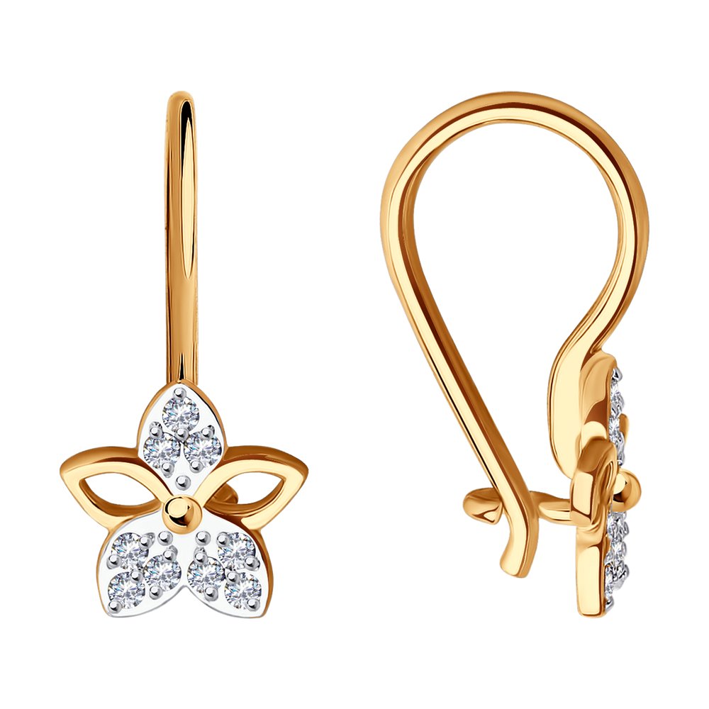 Серьги из красного золота 585 пробы с фианитами