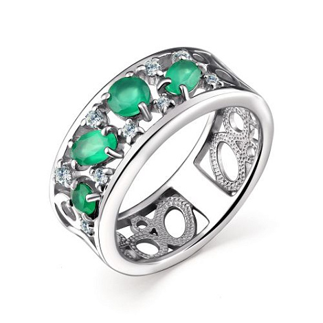 Кольцо из серебра с агатами и фианитами