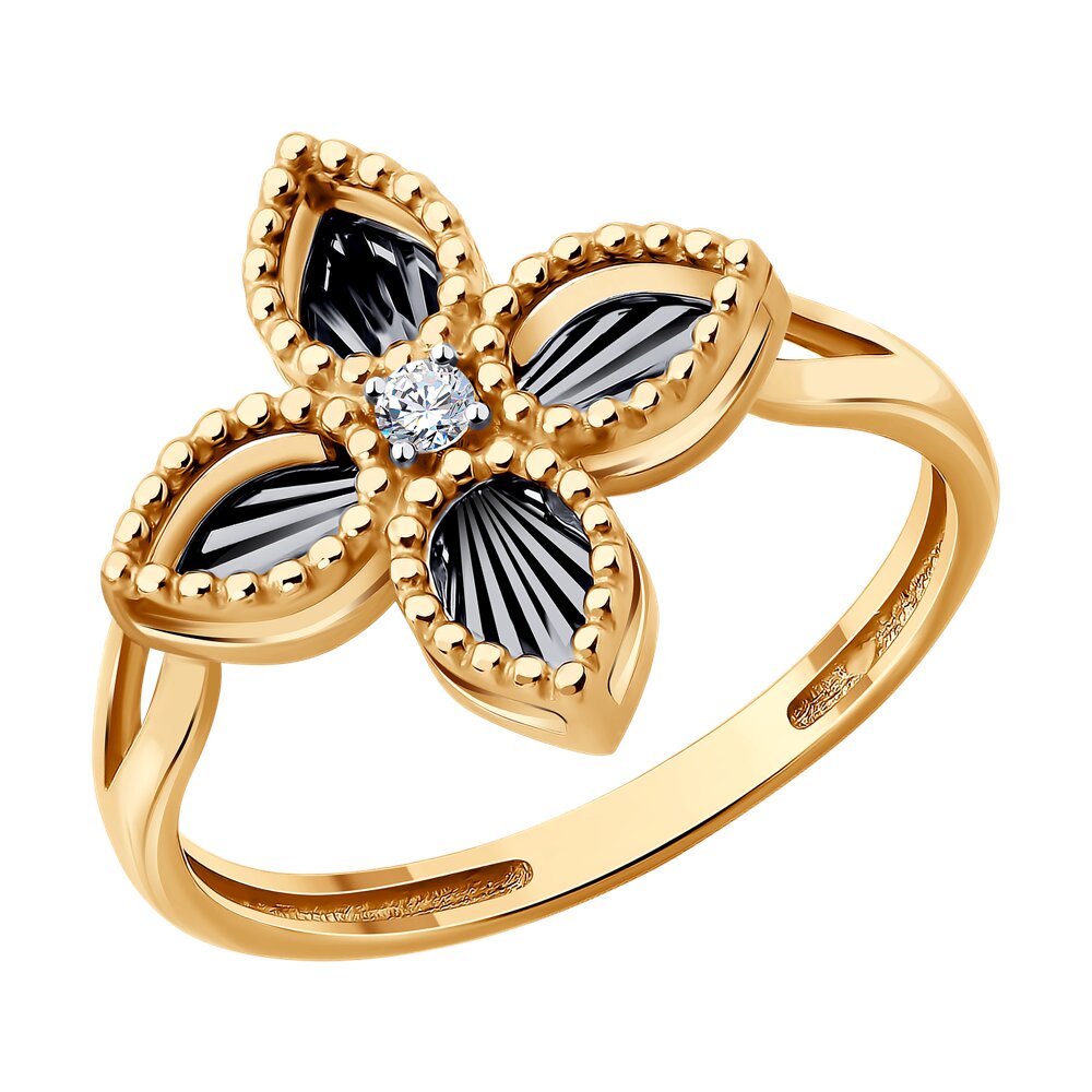 Кольцо из красного золота с фианитом