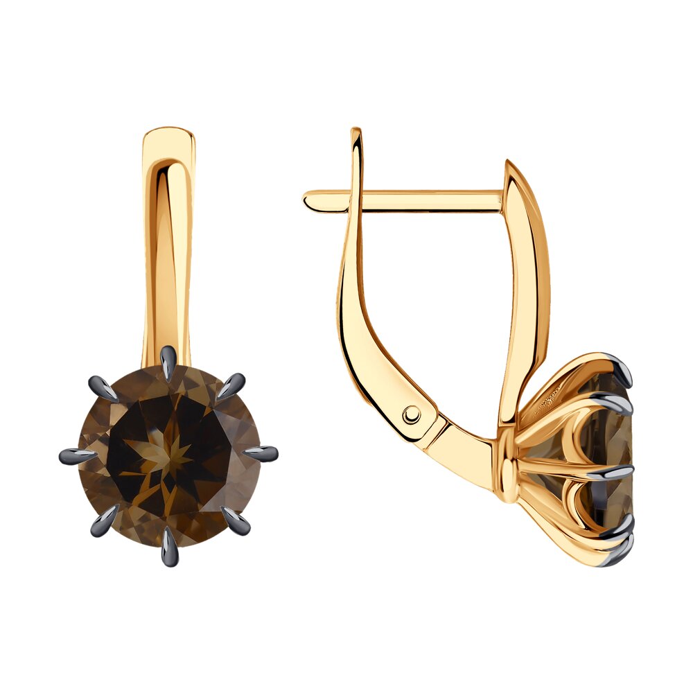 Серьги из красного золота с раухтопазом