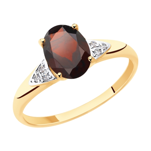 Кольцо из красного золота с гранатом и фианитами