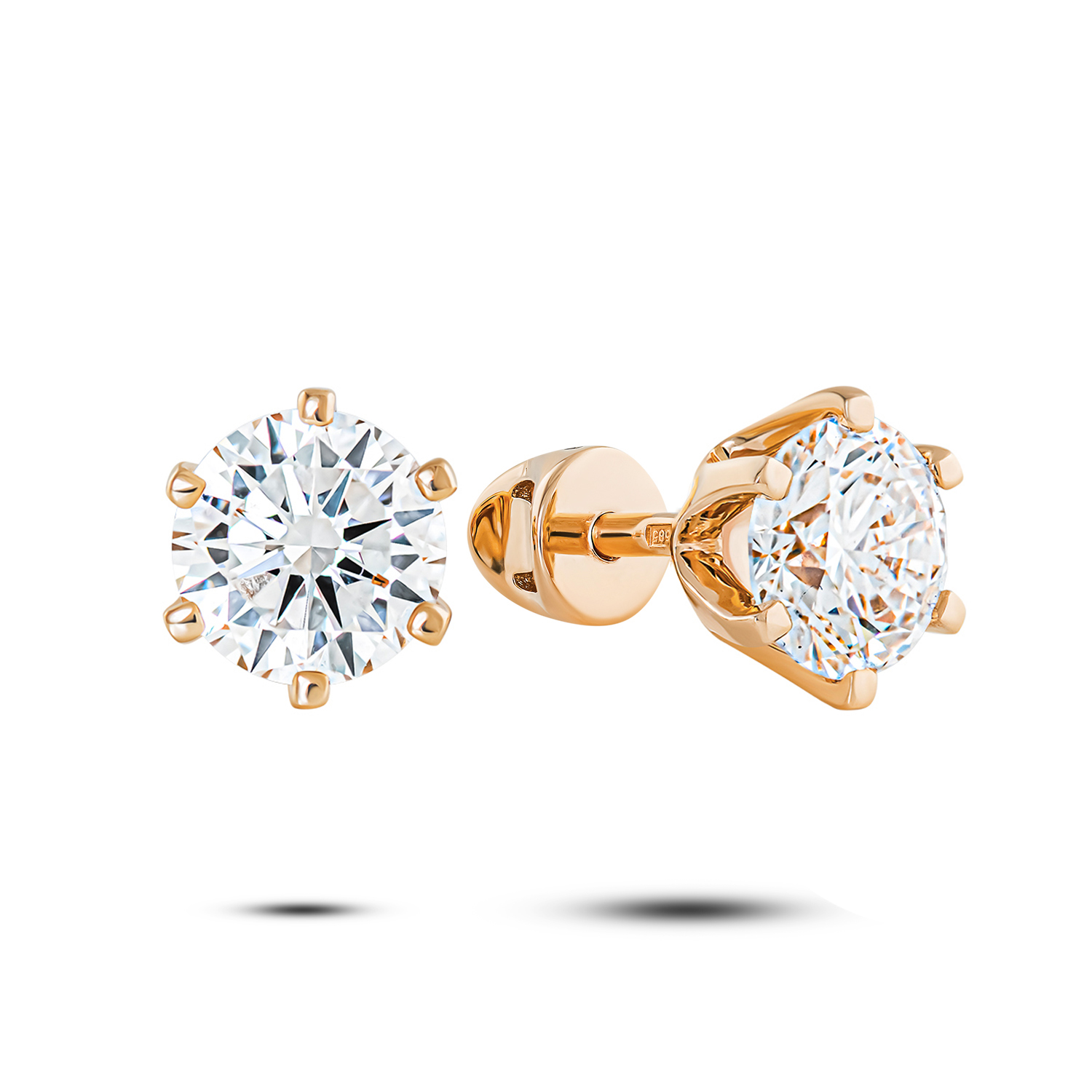 Серьги пусеты из красного золота с бриллиантами