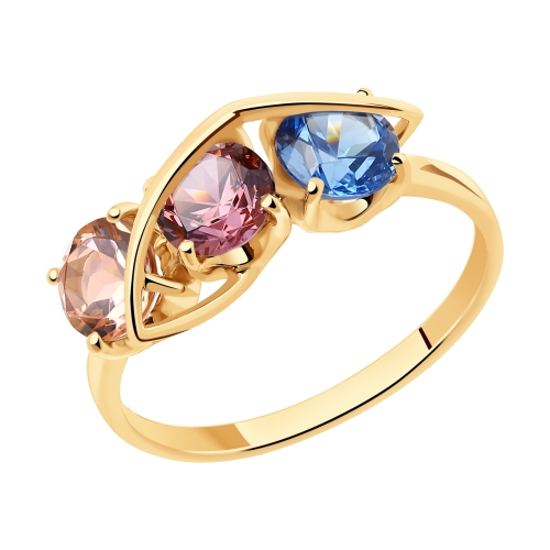 Кольцо из красного золота с миксом камней