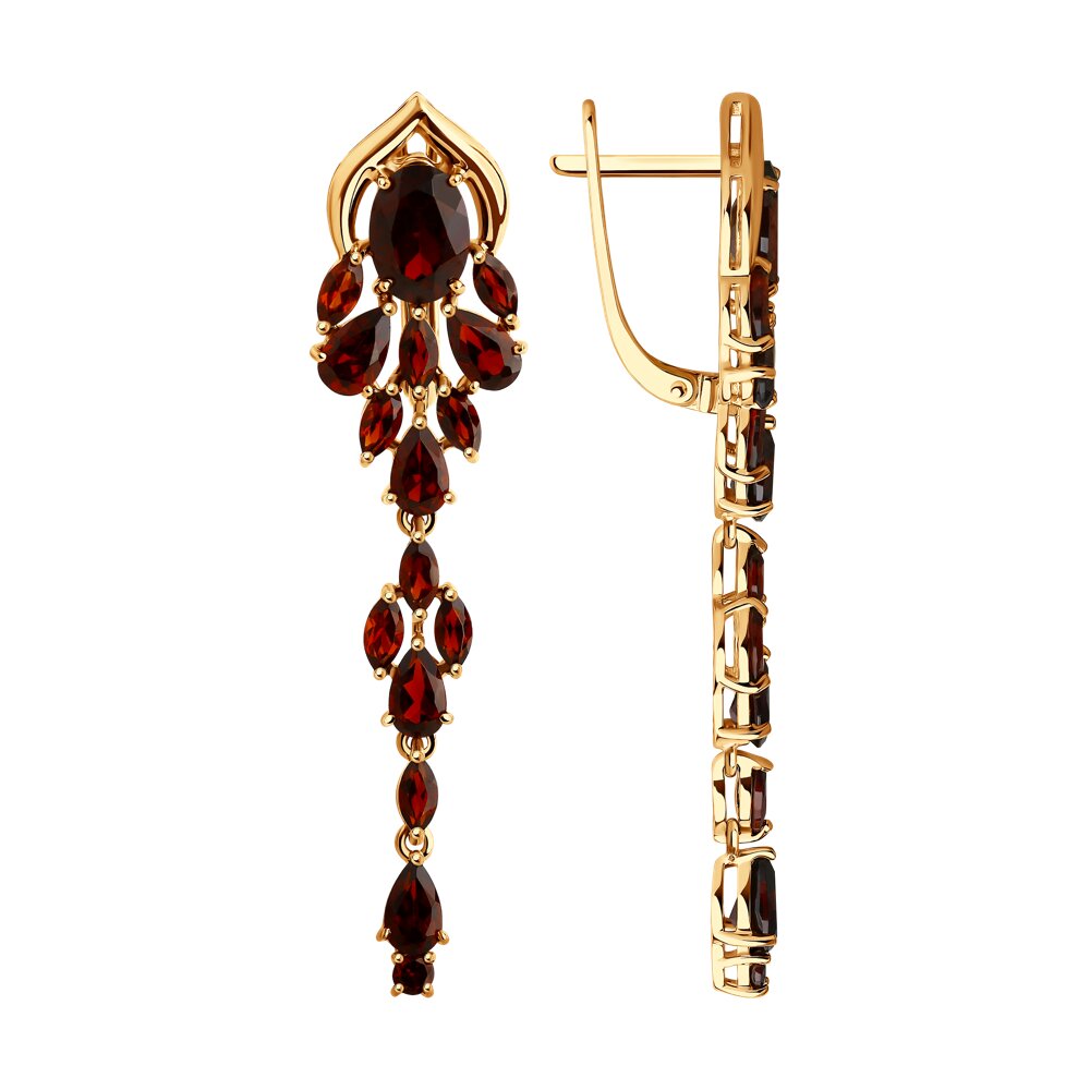 Серьги из красного золота с гранатами