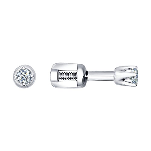 Серьги-пусеты из белого золота с фианитами