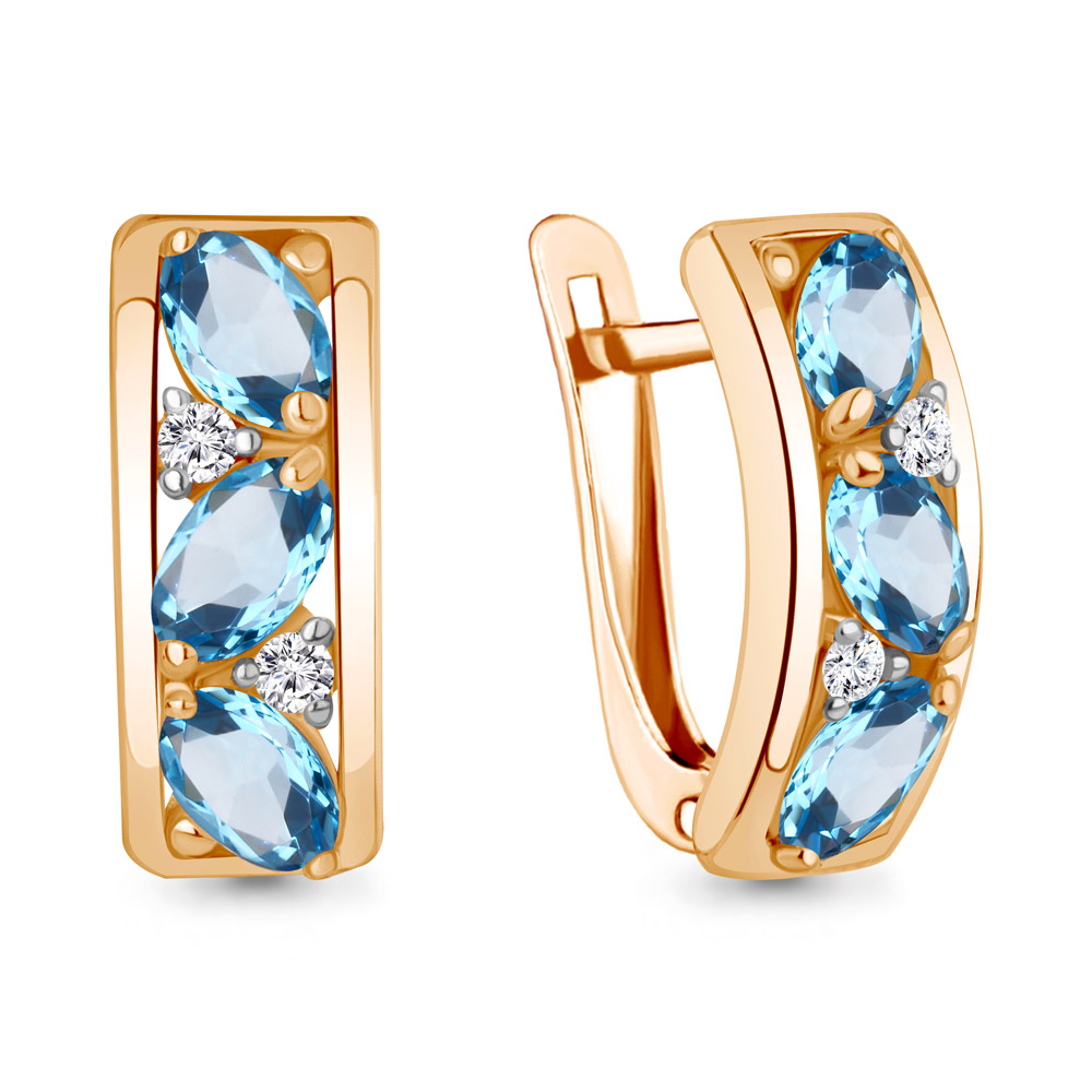 Серьги из красного золота с топазами и фианитами