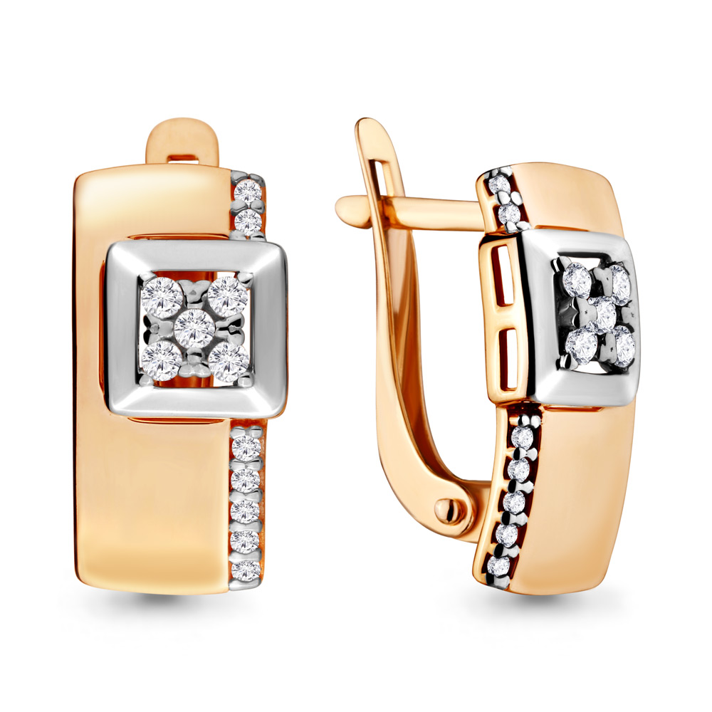 Серьги из комбинированного золота с фианитами