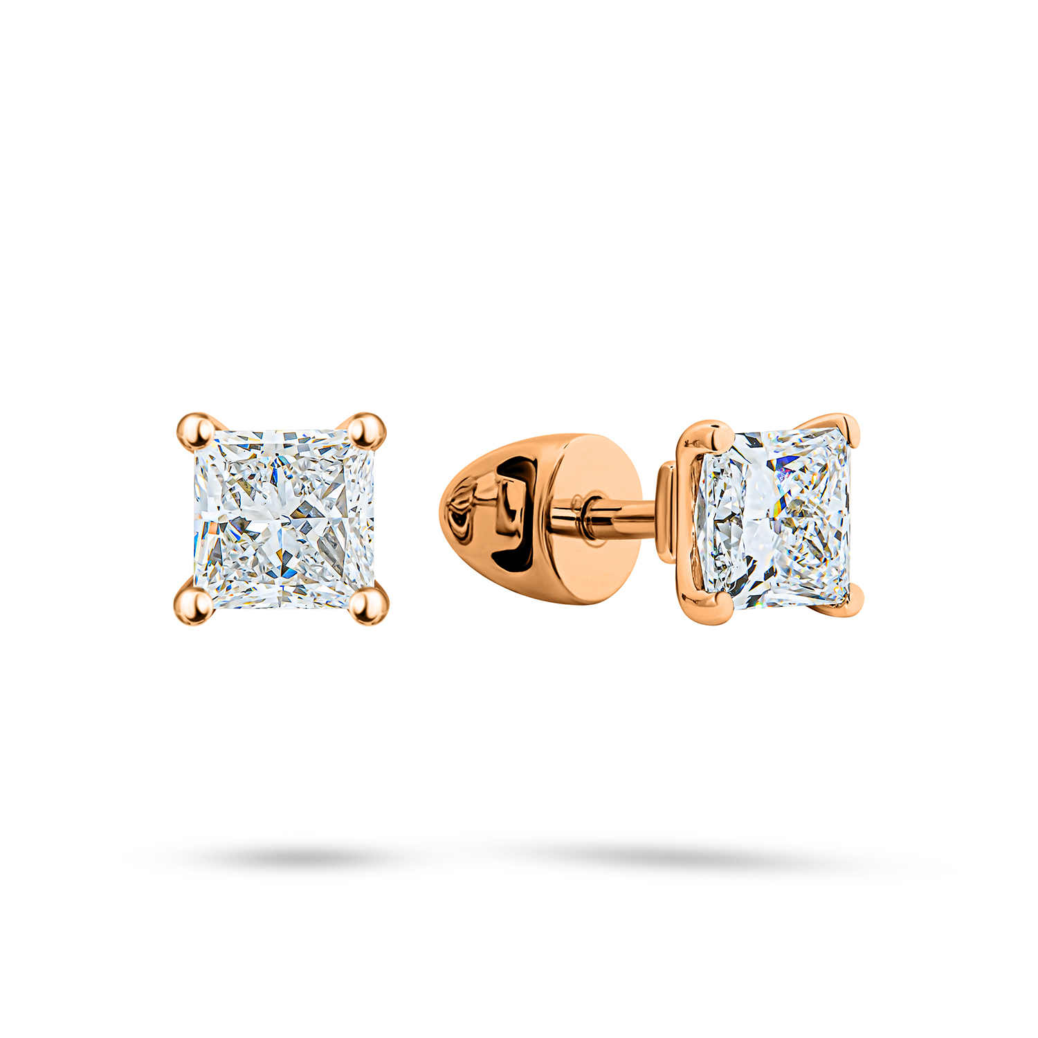 Серьги пусеты из красного золота с бриллиантами