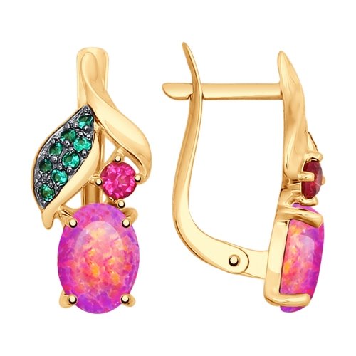 Серьги из красного золота с миксом камней