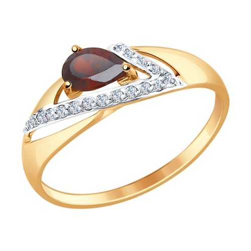 Кольцо из красного золота с гранатом и фианитами
