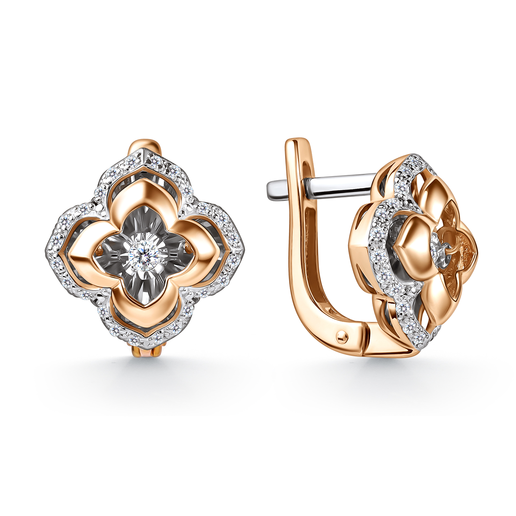 Серьги из комбинированного золота с танцующими бриллиантами