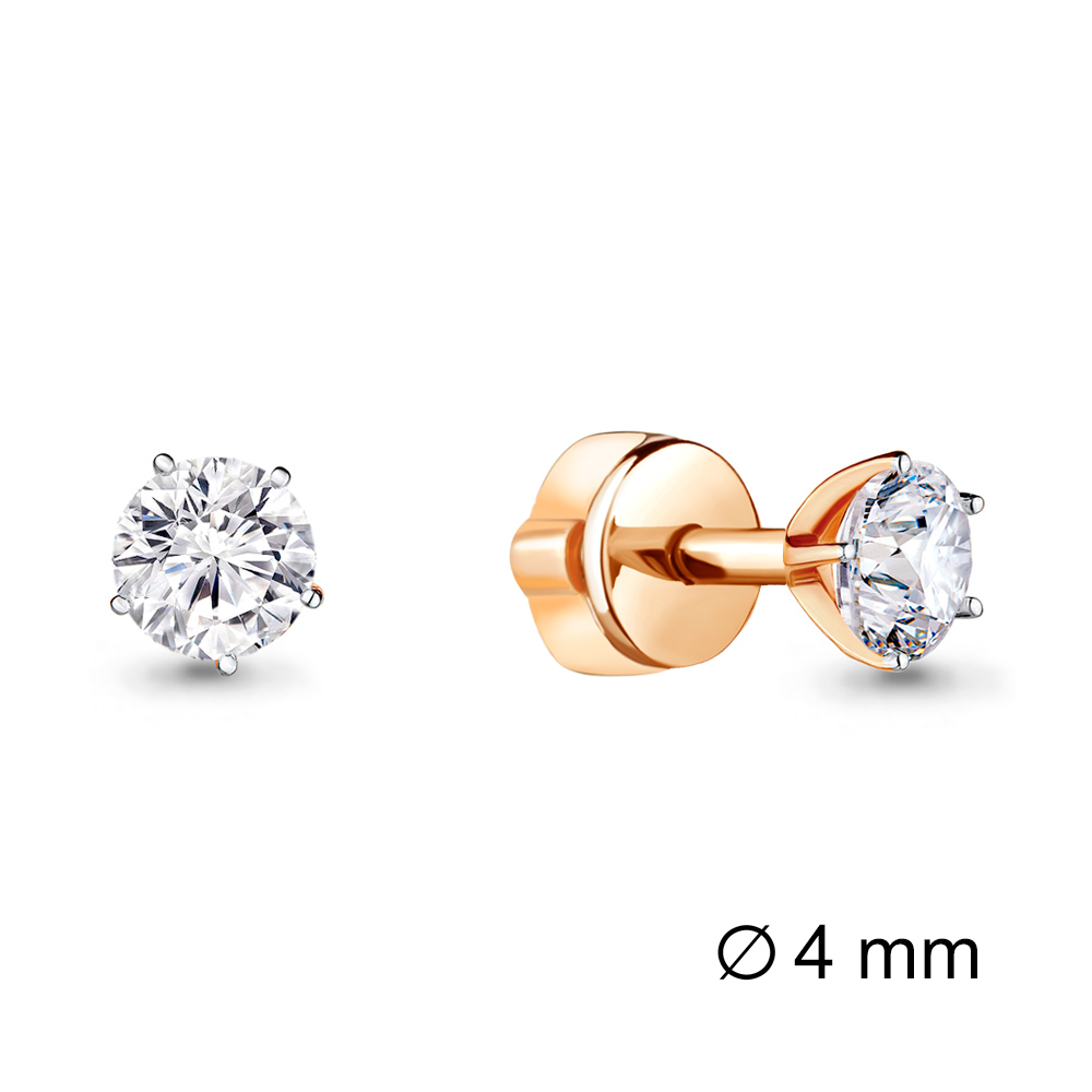 Серьги пусеты из красного золота с фианитами