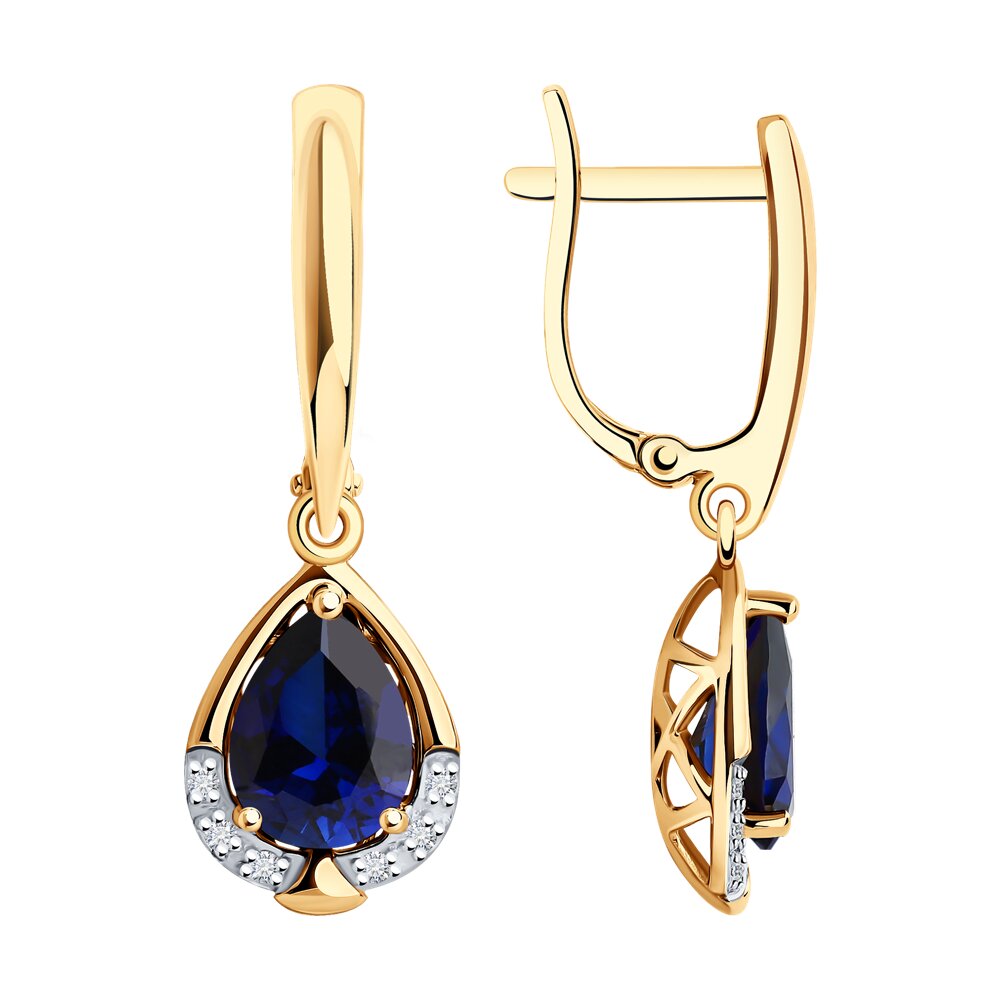 Серьги из красного золота с корундами и бриллиантами