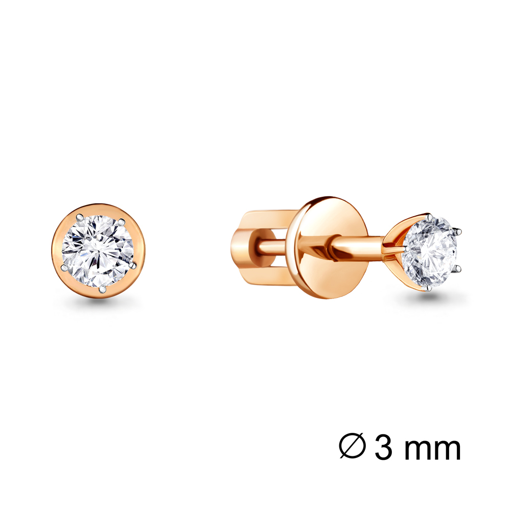 Серьги пусеты из красного золота с фианитами