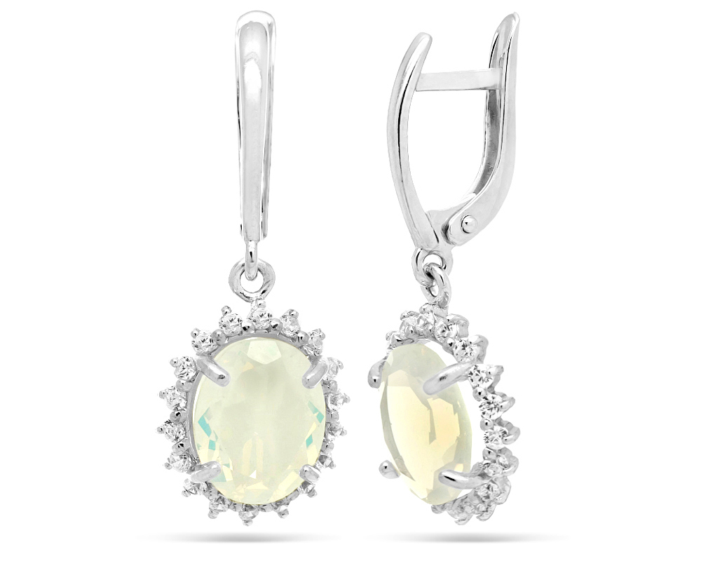 Серьги из серебра с лунным камнем и цирконами