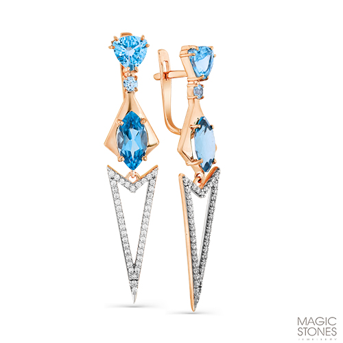 Серьги из красного золота с топазами и фианитами