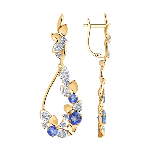 Серьги из красного золота с топазами и фианитами