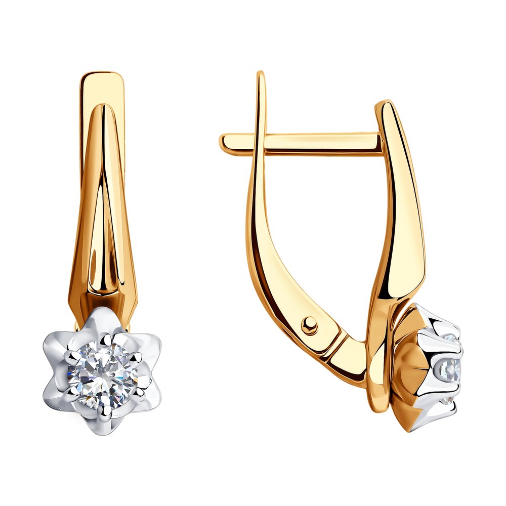 Серьги из комбинированного золота с фианитами