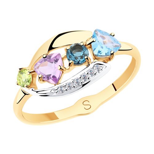 Кольцо из красного золота с миксом камней