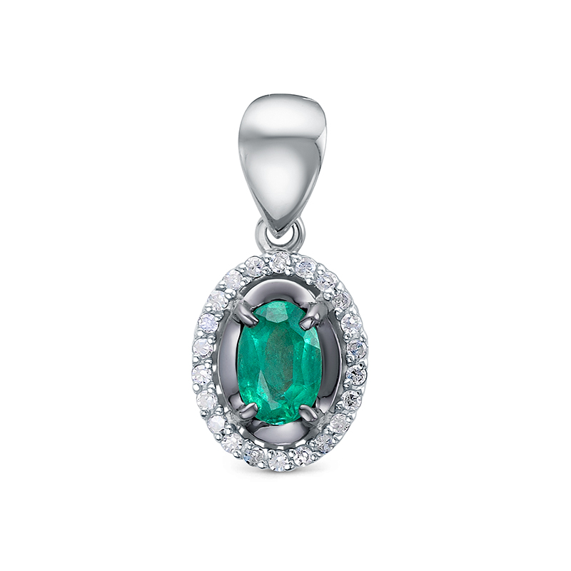 Подвеска из белого золота с изумрудом и бриллиантами