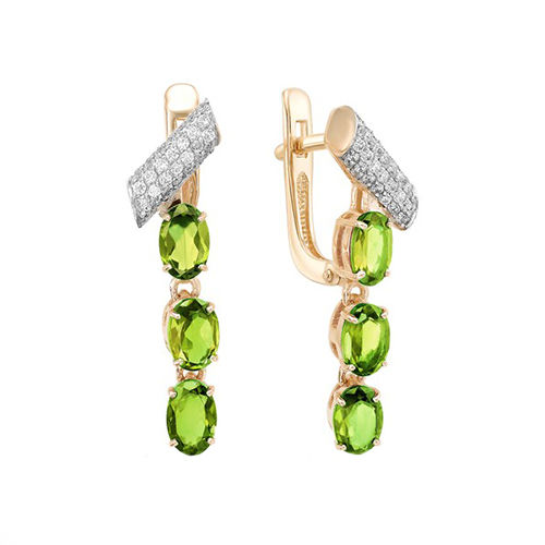 Серьги из красного золота с хризолитом и фианитами