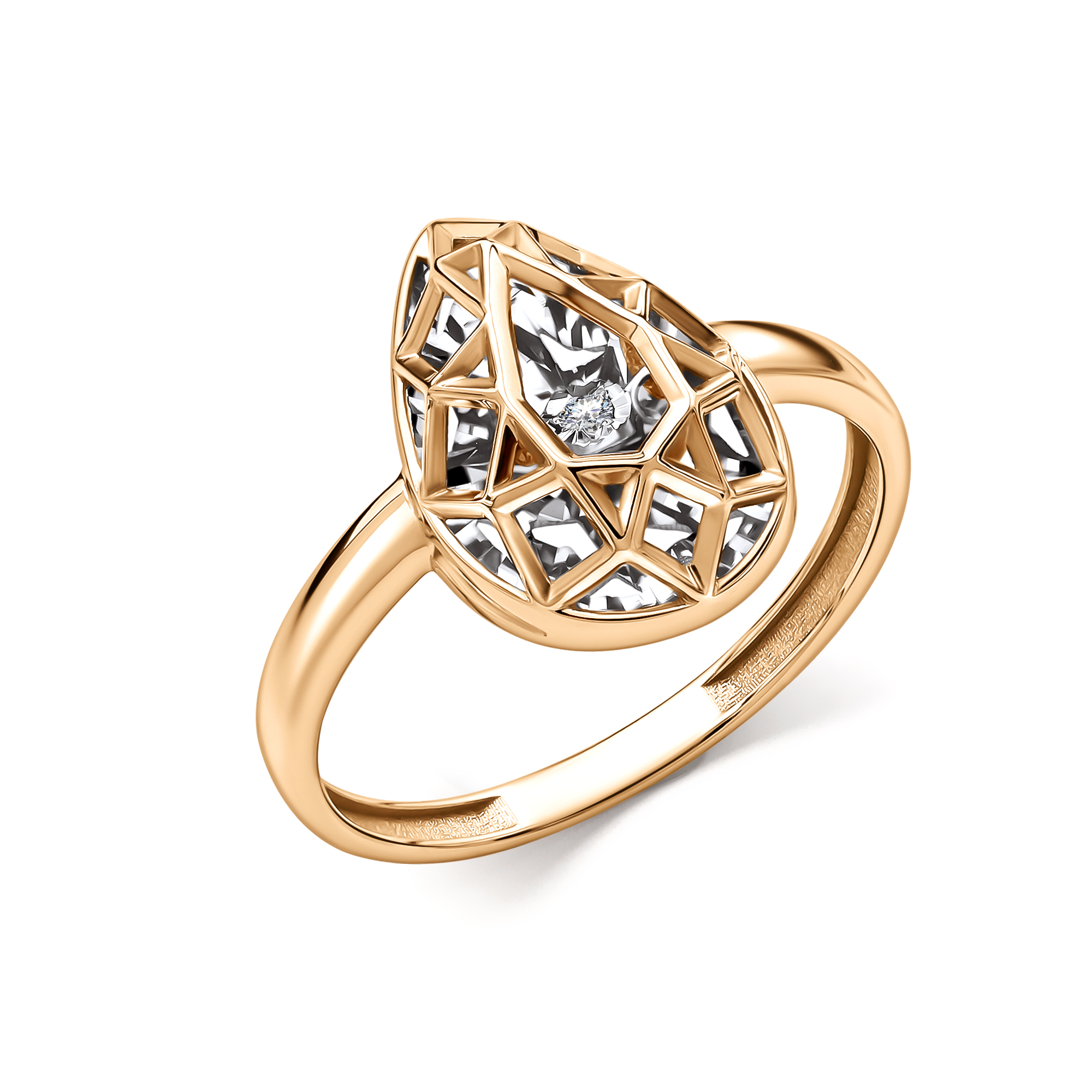 Кольцо из красного золота с танцующим бриллиантом