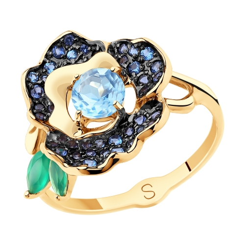 Кольцо из красного золота с миксом камней