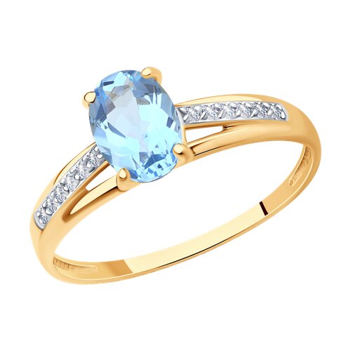 Кольцо из красного золота с топазом и фианитами