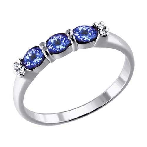 Кольцо из белого золота с танзанитами и бриллиантами