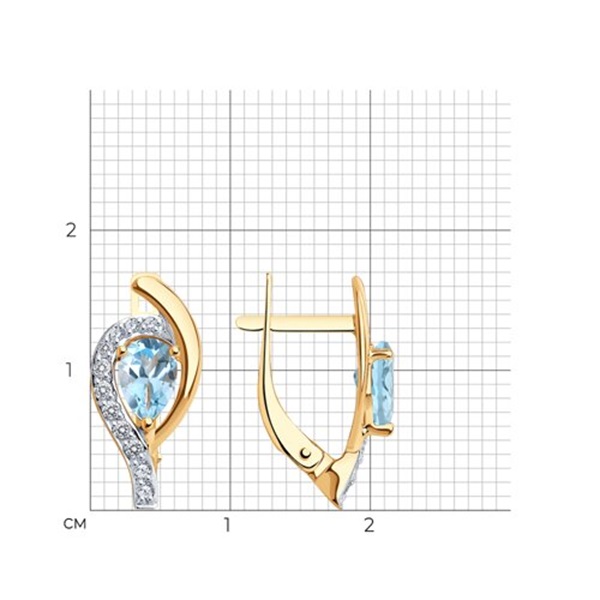 Серьги из красного золота с топазами и фианитами