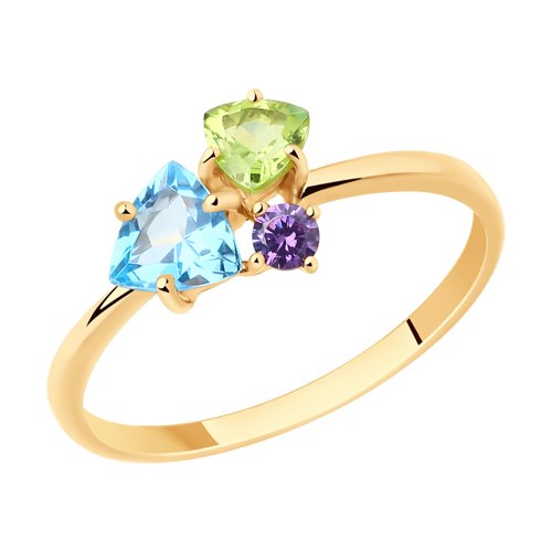 Кольцо из красного золота с миксом камней