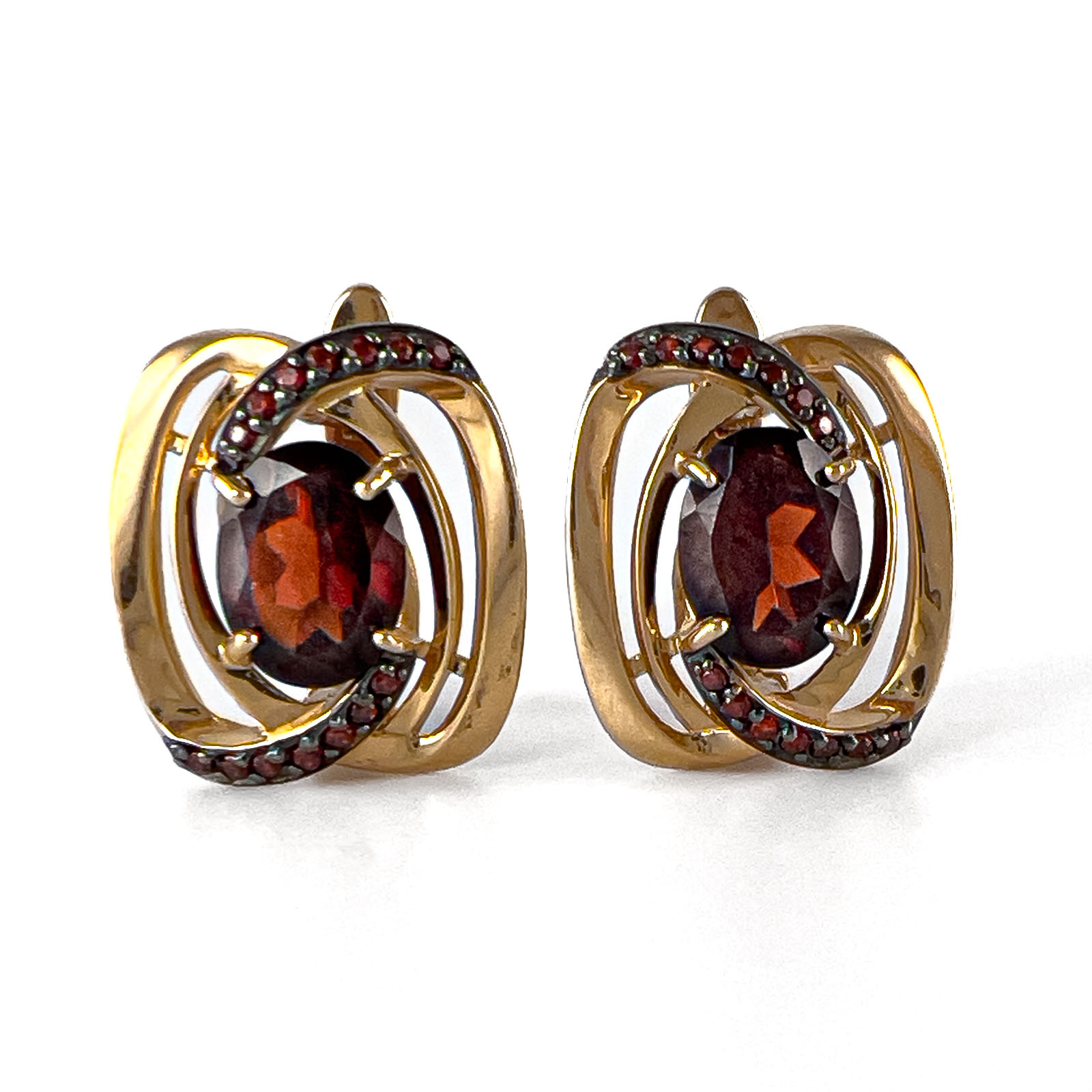 Серьги из золота с гранатом и фианитами