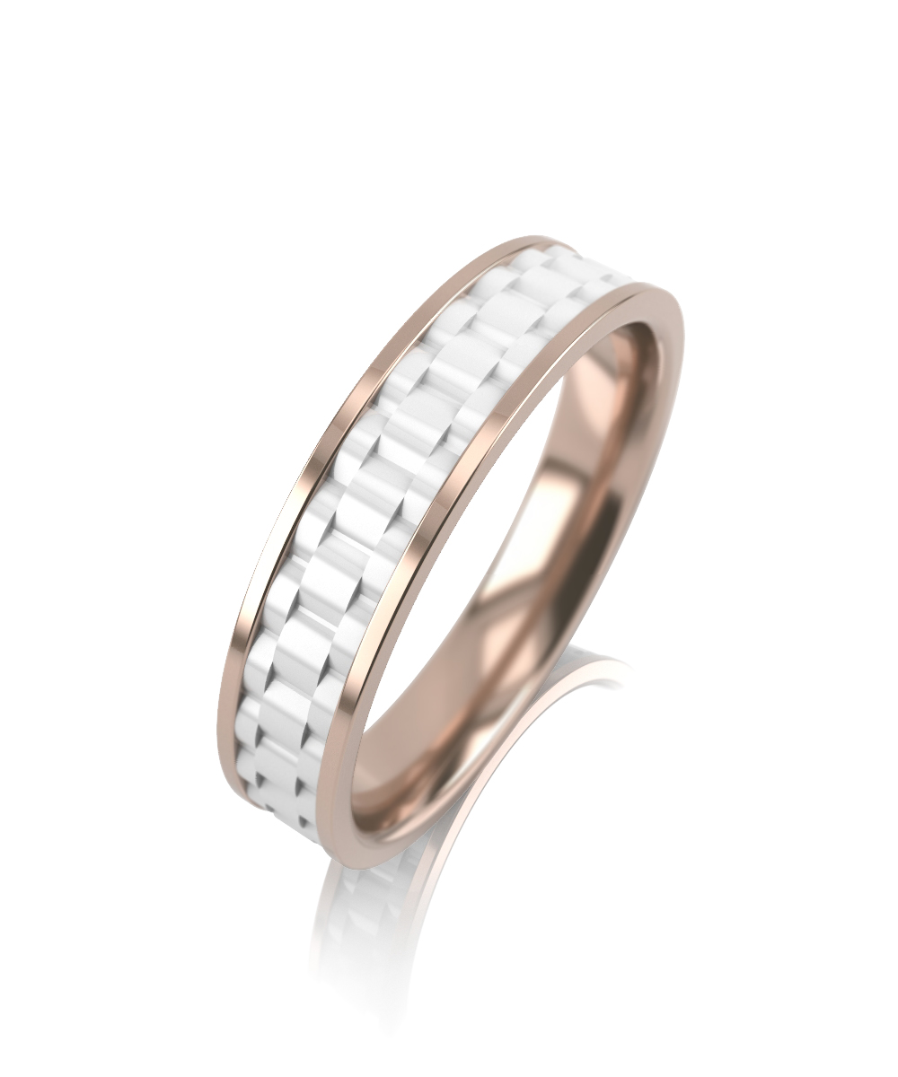 Обручальное кольцо из красного золота с керамикой