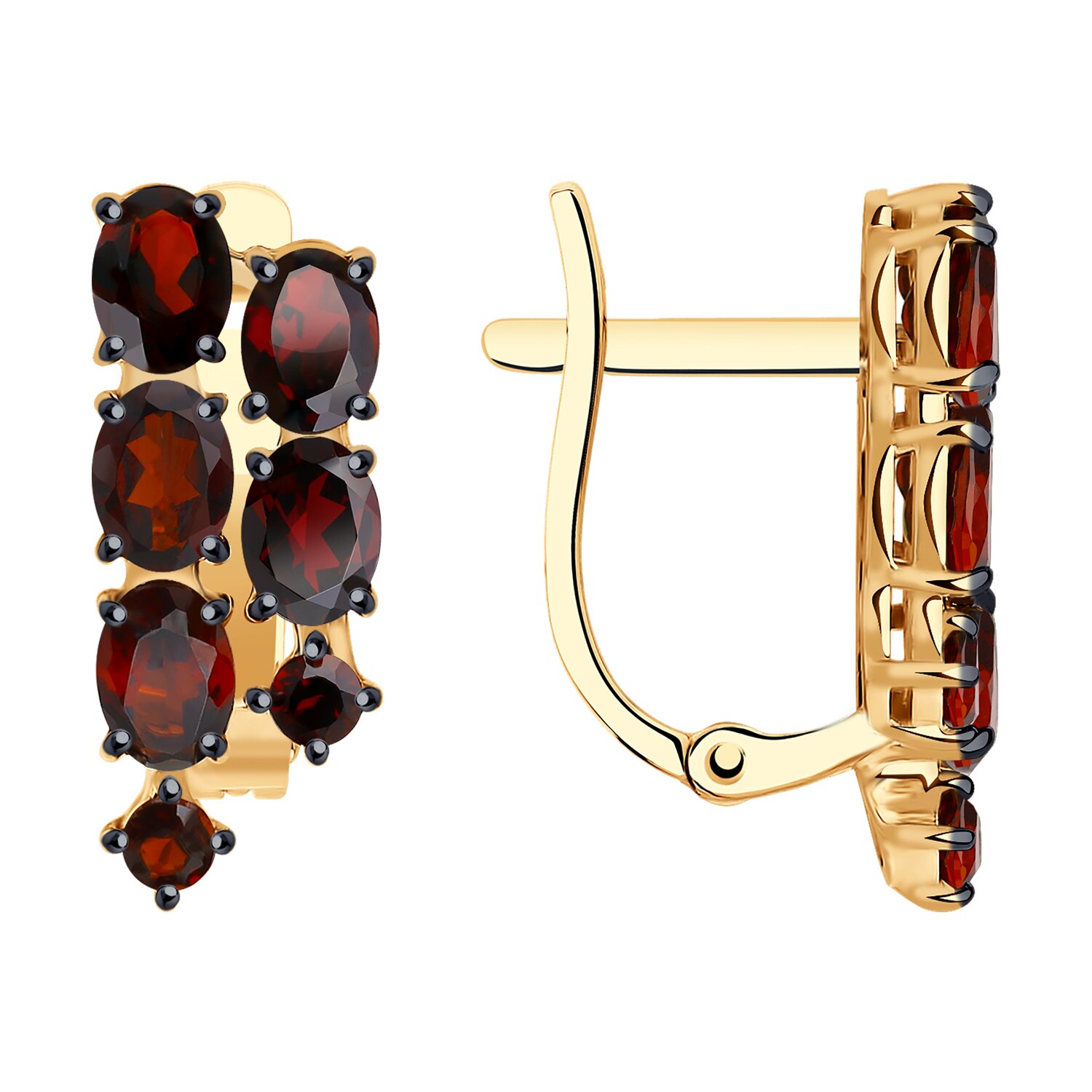 Серьги из красного золота с гранатами