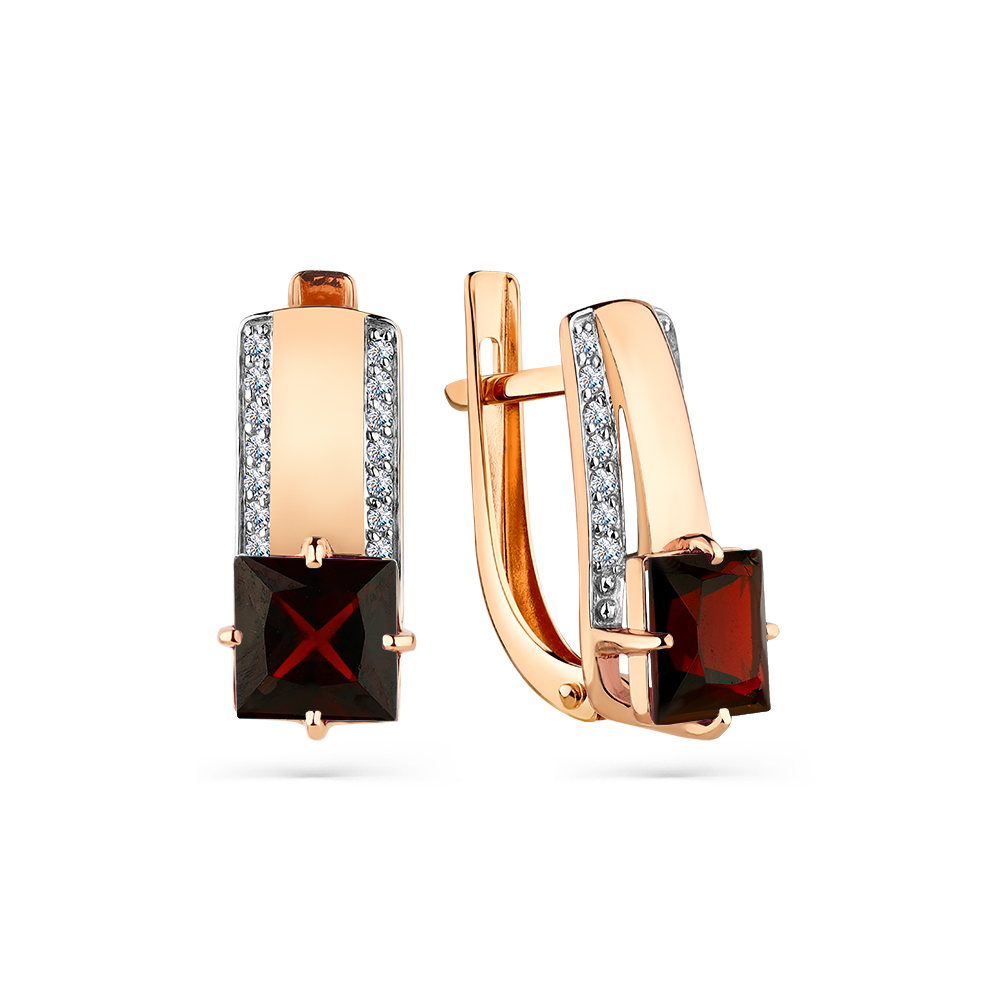 Серьги из красного золота с гранатами и фианитами