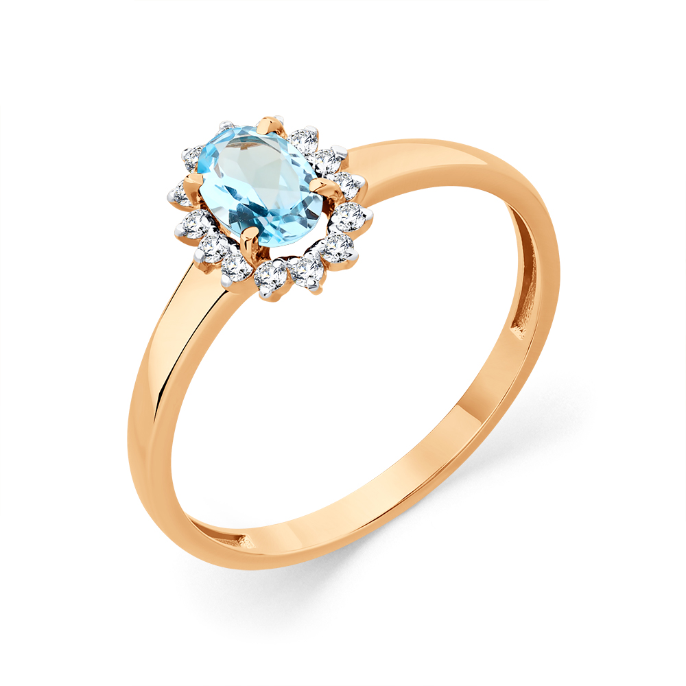 Кольцо из красного золота с топазом и фианитами