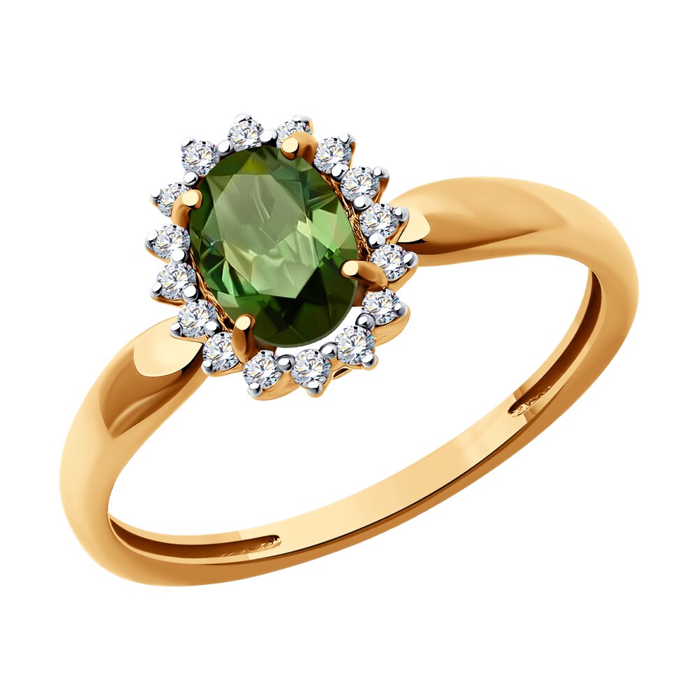 Кольцо из красного золота с турмалином и бриллиантами