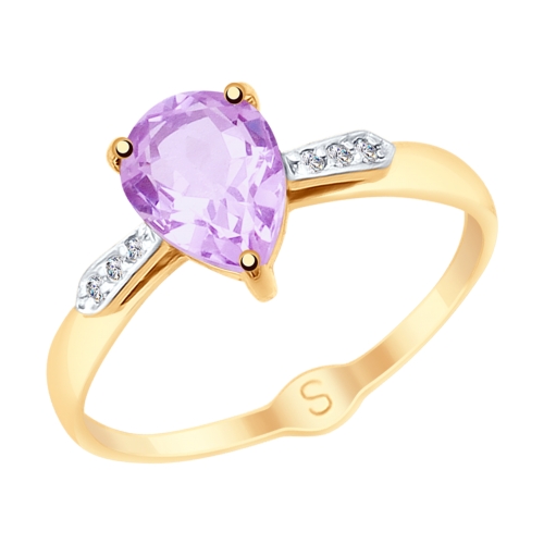 Кольцо из красного золота с аметистом и фианитами
