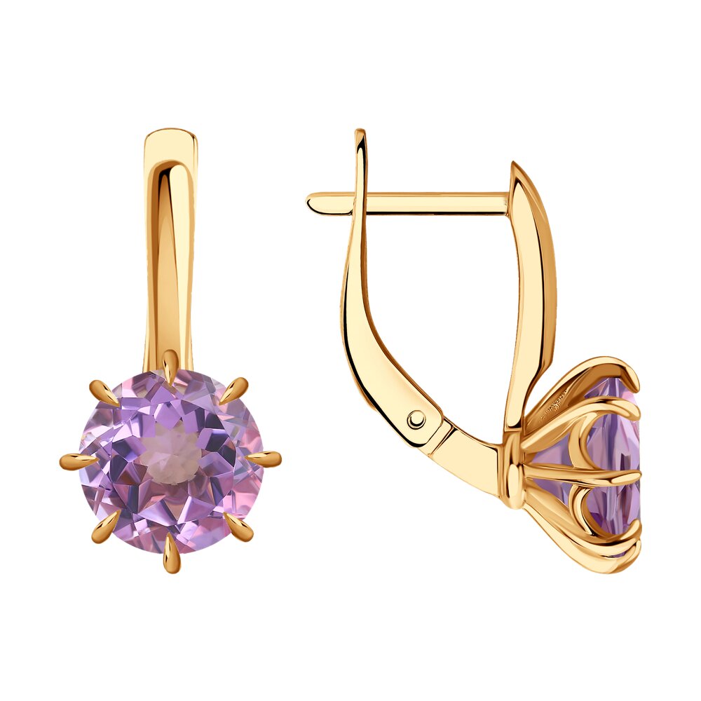 Серьги из красного золота с аметистами