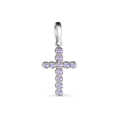 Декоративный крестик из белого золота с танзанитами