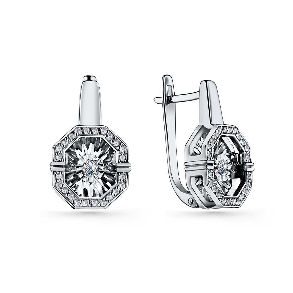 Серьги из белого золота с танцующим бриллиантом