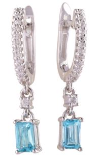 Серьги из серебра с фианитами и апатитом параиба