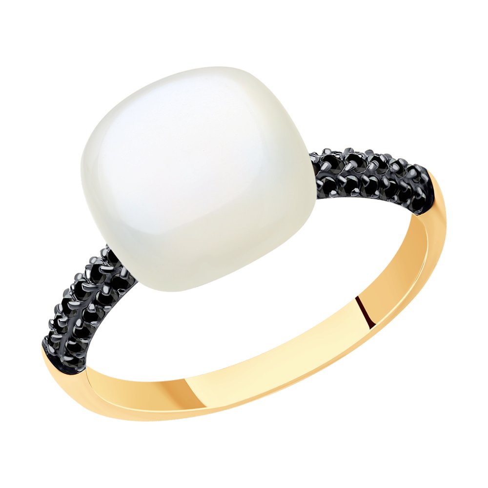 Кольцо из красного золота с лунным камнем и фианитами